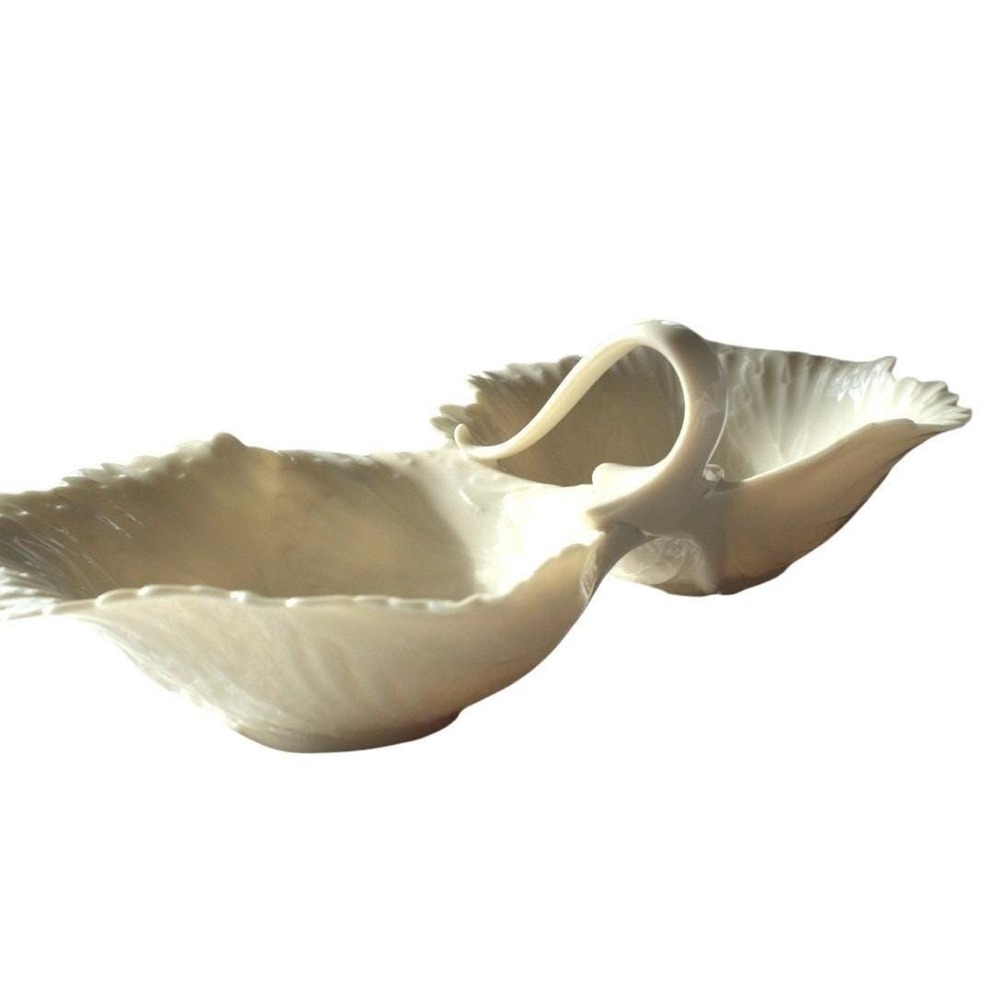 Lenox Leaf Shaped Divided Serving Dish Cream Porcelain Elegant